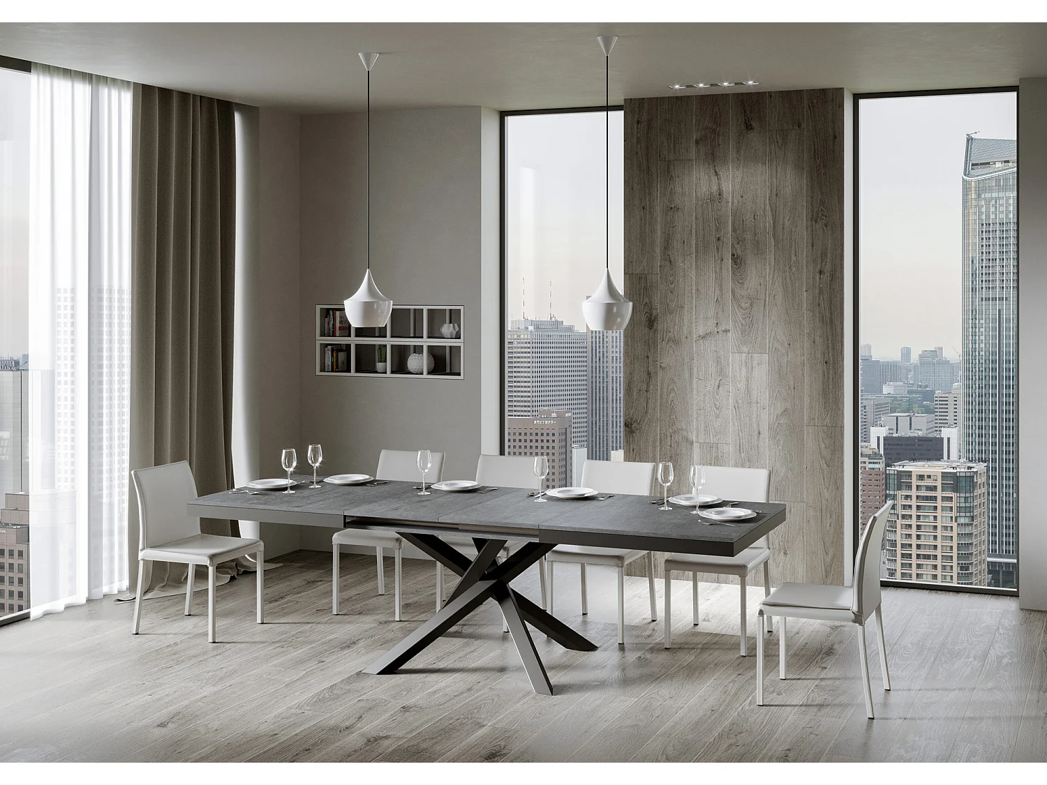 Uitschuifbare tafel 160/420x90 cm Volantis Evolution cement met antraciet frame en poten