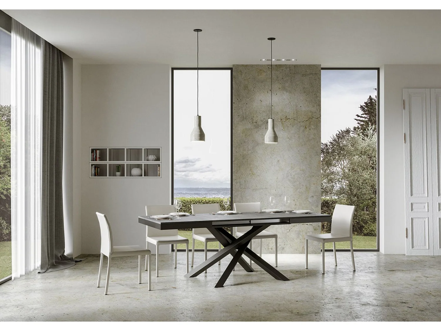 Uitschuifbare tafel 160/420x90 cm Volantis Evolution cement met antraciet frame en poten