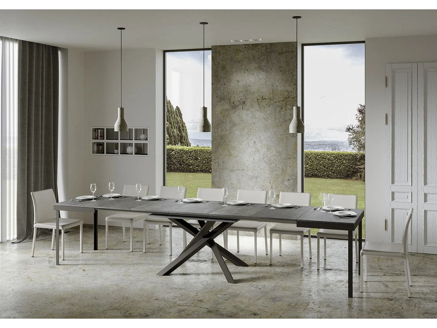 Uitschuifbare tafel 160/420x90 cm Volantis Evolution cement met antraciet frame en poten