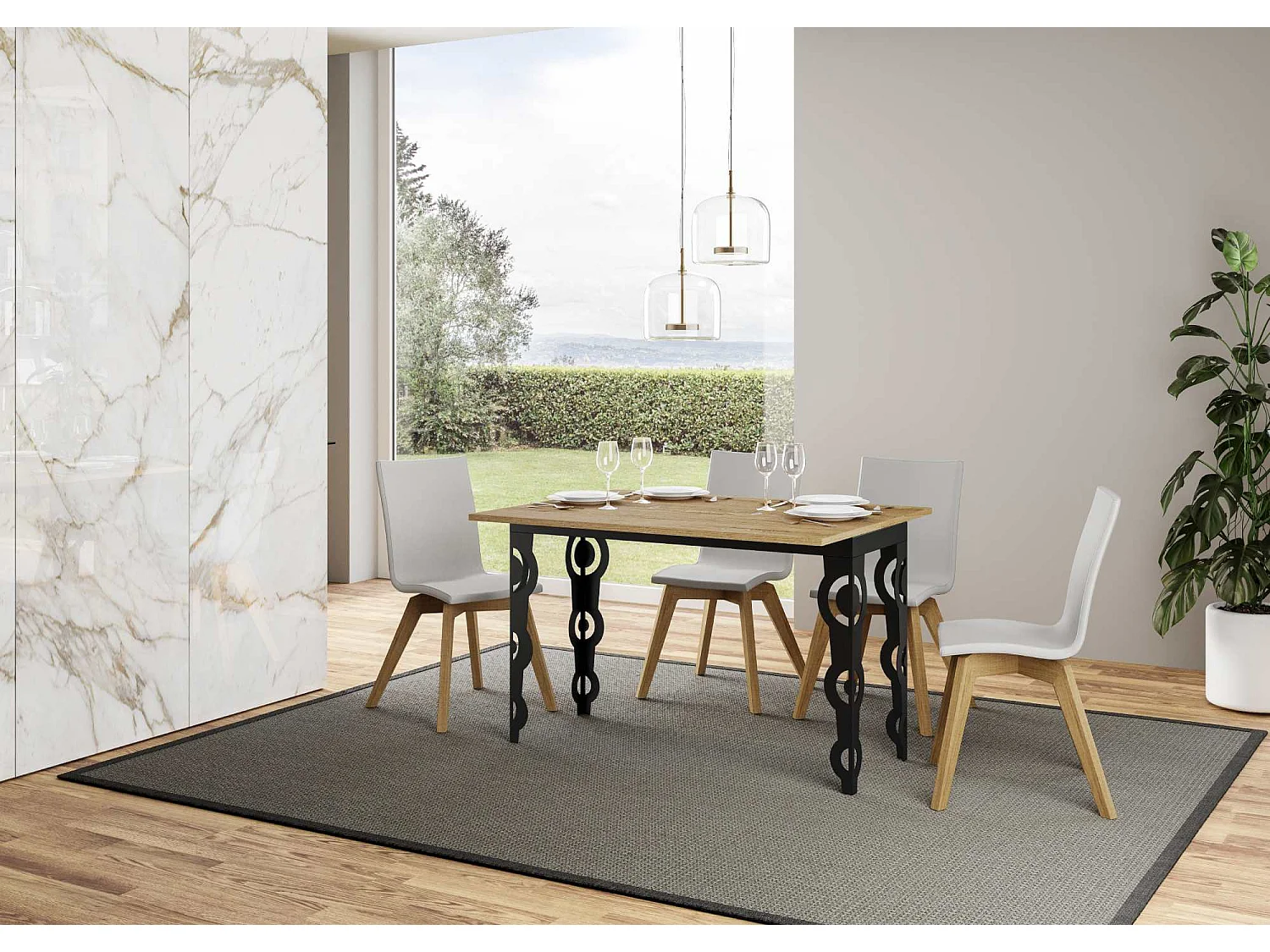 Table extensible portefeuille 120x45/90 cm Karamay Double Chêne Nature cadre Anthracite