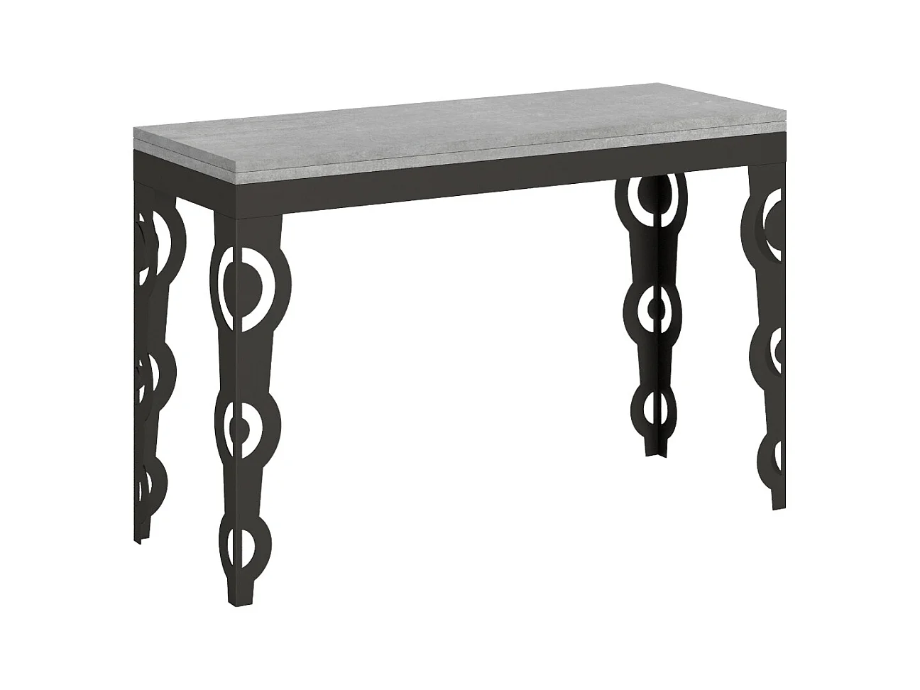 Table extensible portefeuille 120/200x45/90 cm Karamay Double Gris Béton cadre Anthracite