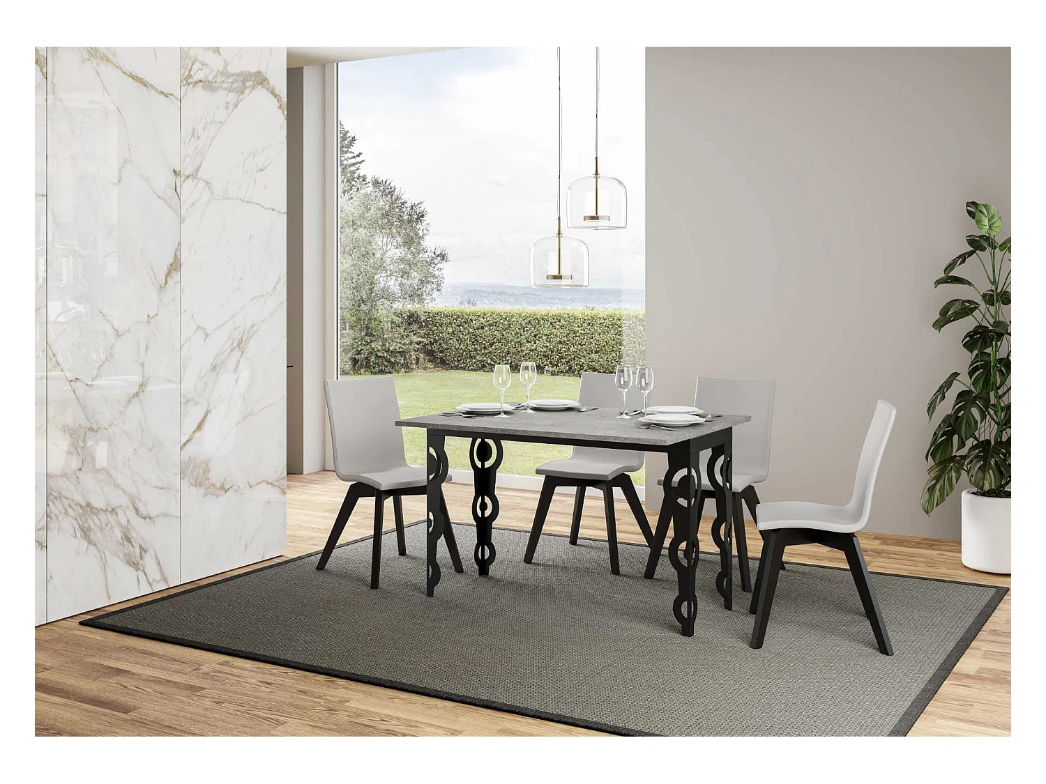 Table extensible portefeuille 120/200x45/90 cm Karamay Double Gris Béton cadre Anthracite
