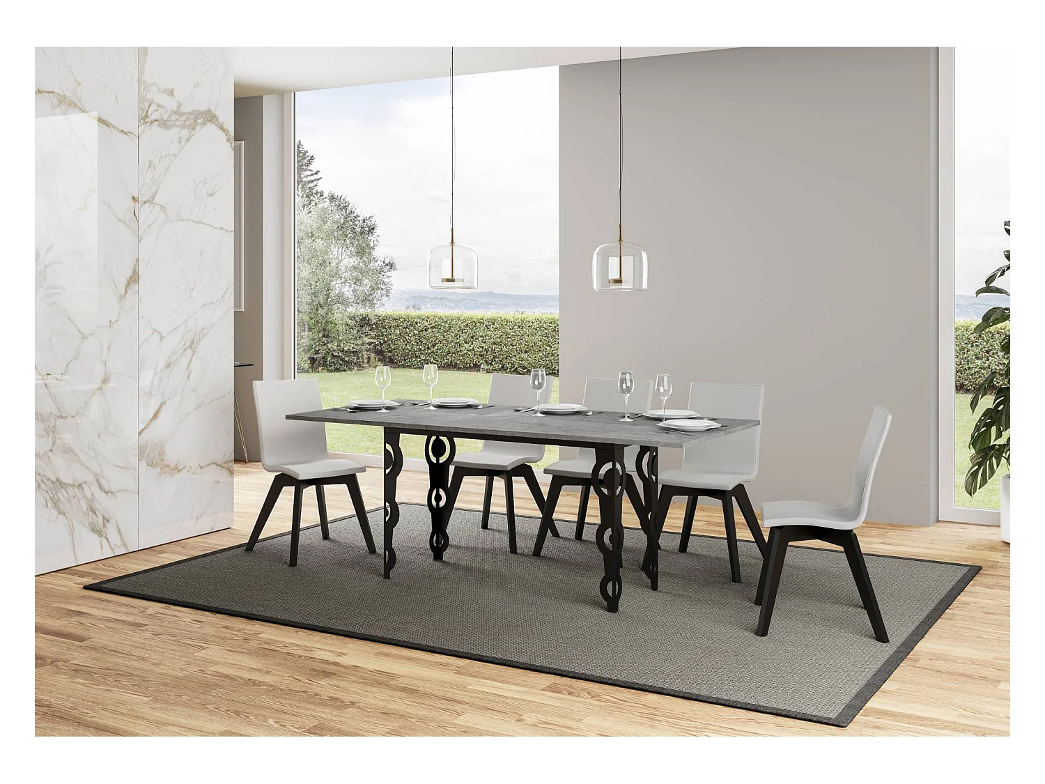 Table extensible portefeuille 120/200x45/90 cm Karamay Double Gris Béton cadre Anthracite
