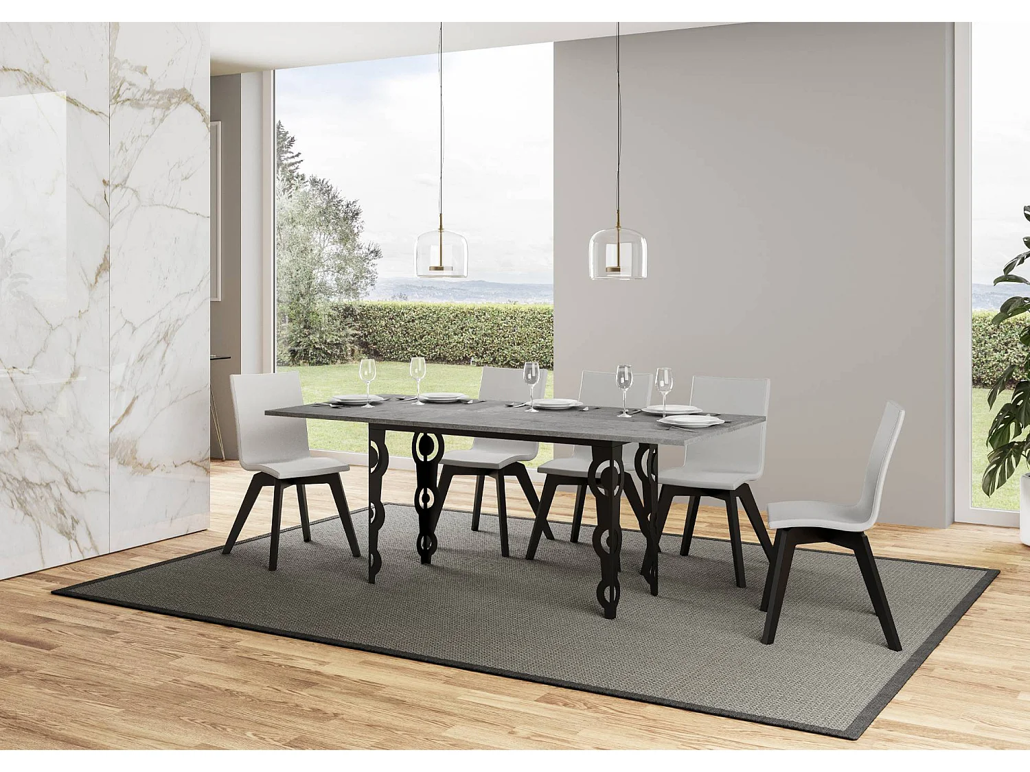 Mesa tipo libro 120/200x45/90 cm Karamay Double Cemento estructura Antracita