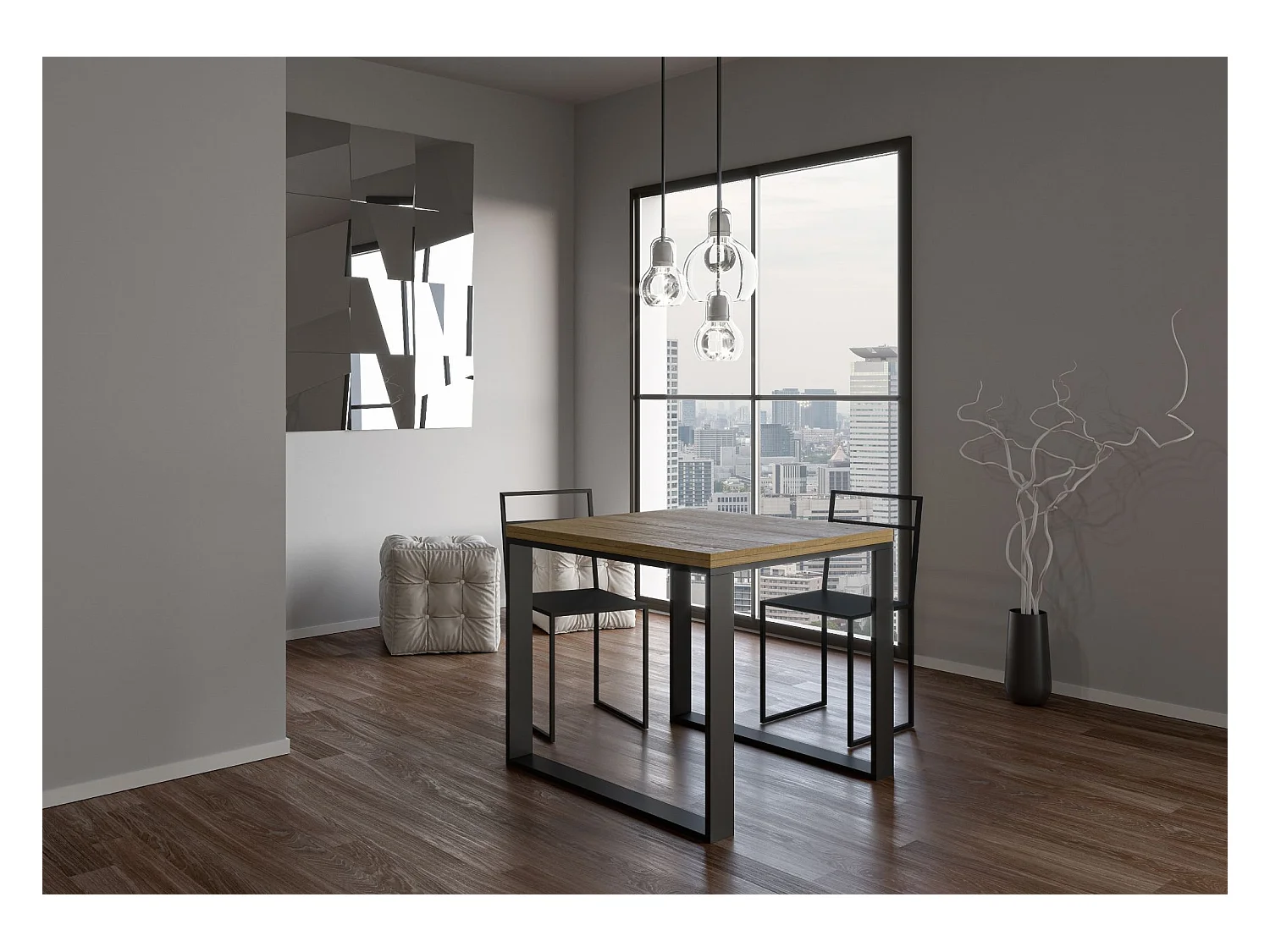 Mesa tipo libro 90x90/180 cm Tecno Libra Roble Natural estructura Antracita