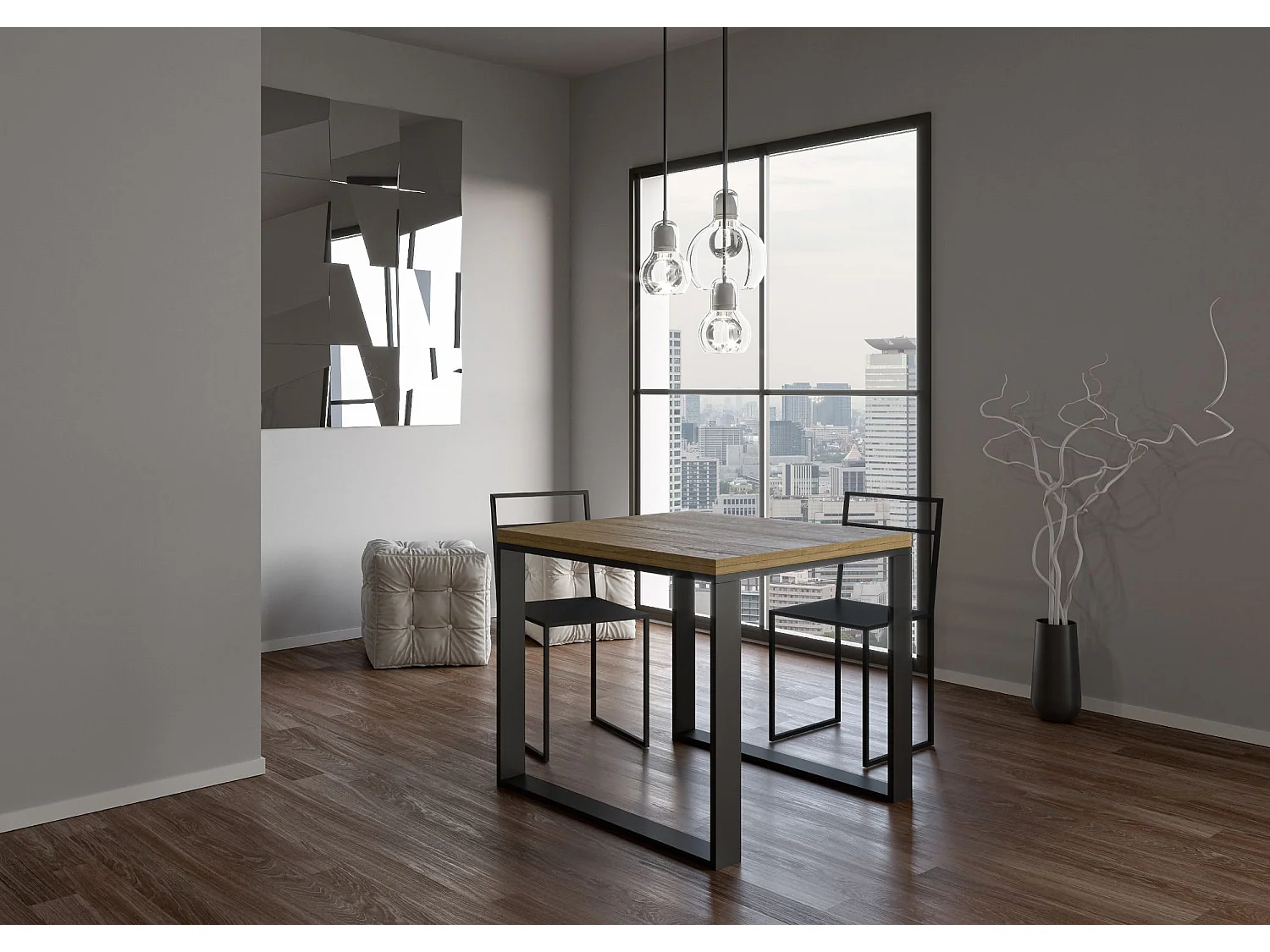Table extensible portefeuille 90/180x90 cm Tecno Libra chêne nature cadre anthracite