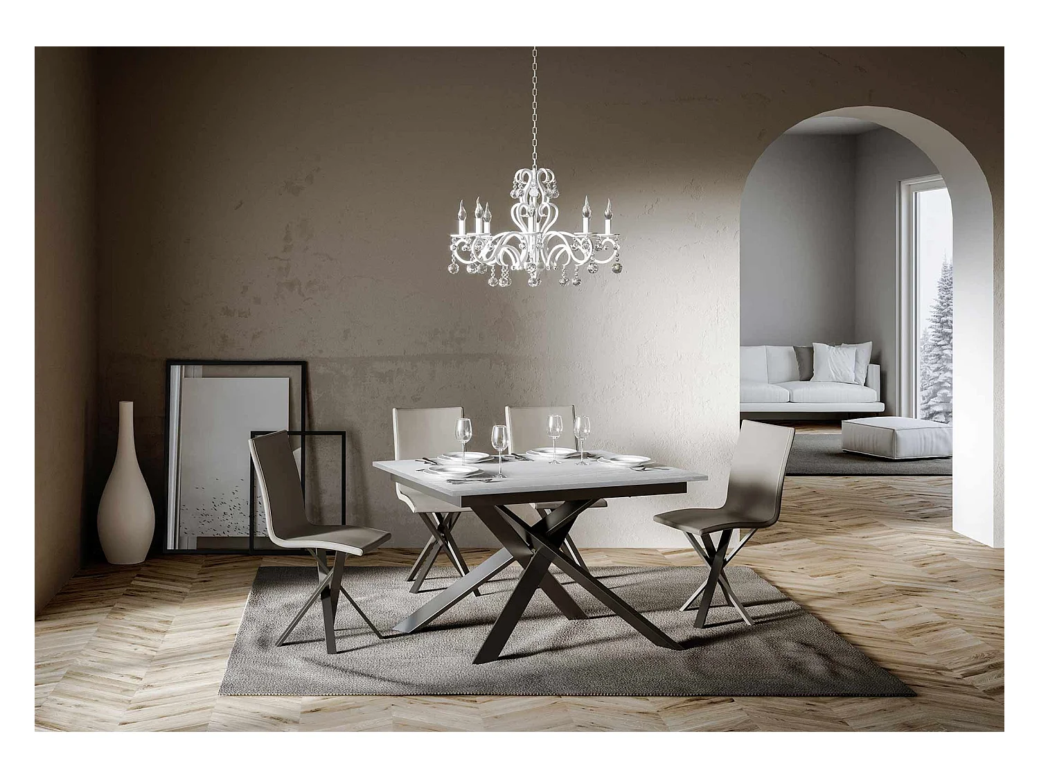 Mesa extensible 90x120/180 cm Ganty Fresno Blanco - canto del mismo color que la estructura Antracita