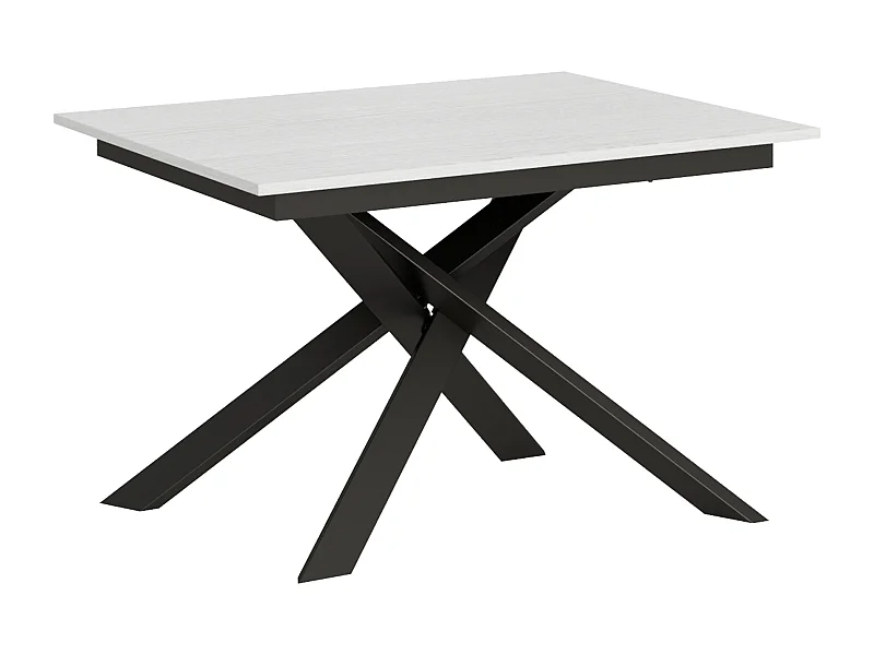 Table extensible 90x120/180 cm Ganty Frêne Blanc bande de chante en teinte cadre Anthracite