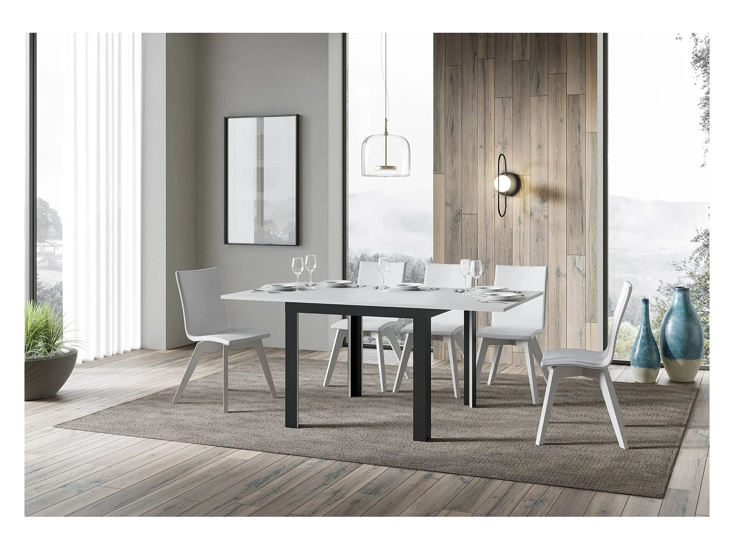 Mesa de jantar extensível tipo livro 90x90/180 cm Linea Libra Cinza Branca quadro Antracite