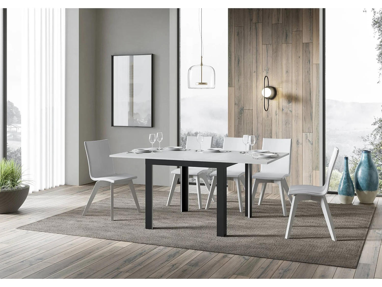 Table extensible portefeuille 90x90/180 cm Linea Libra Frêne Blanc cadre Anthracite