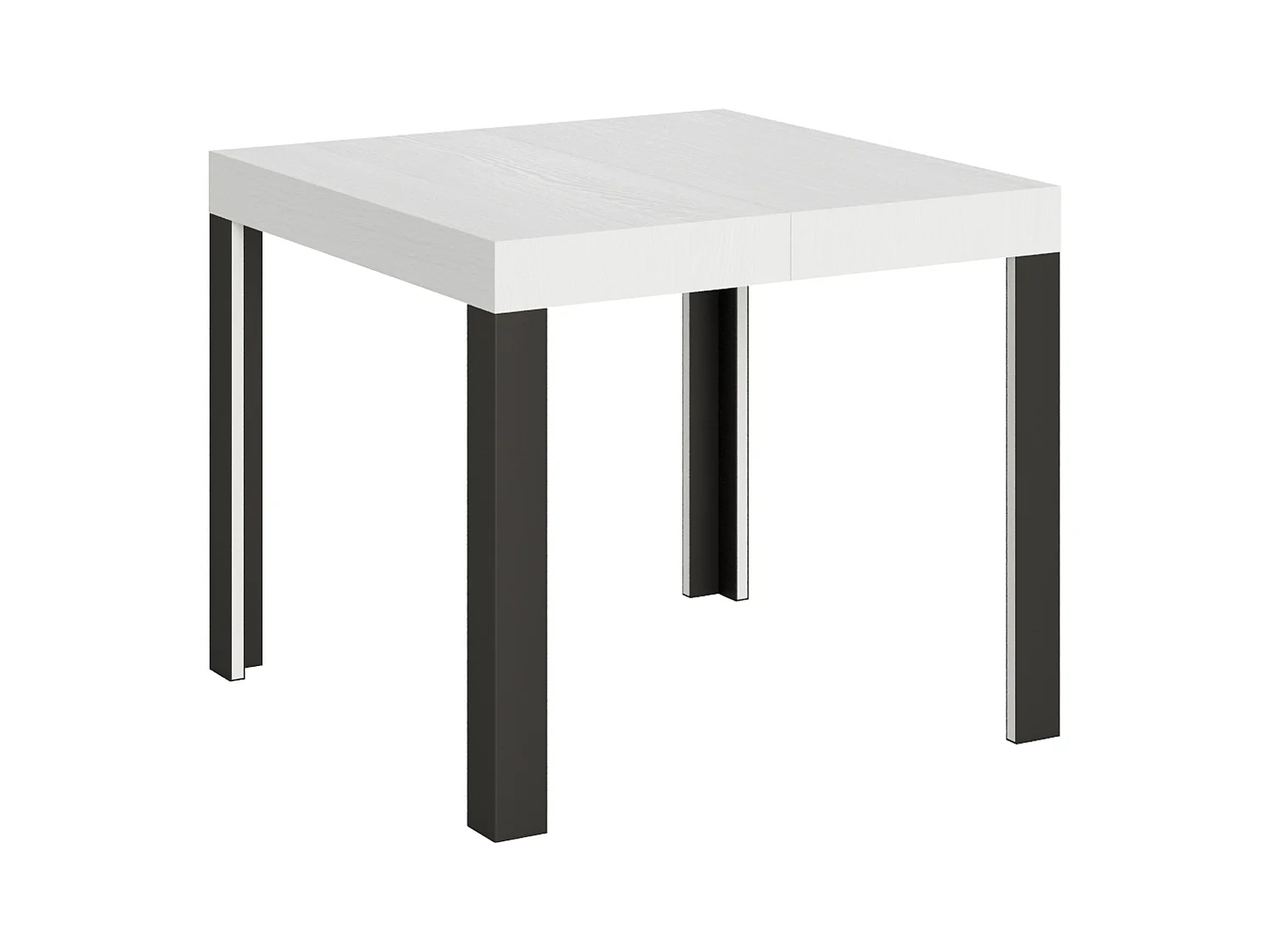 Ausziehtisch 90x90/246 cm Linea Esche weiß mit Eisenrahmen aus Anthrazit