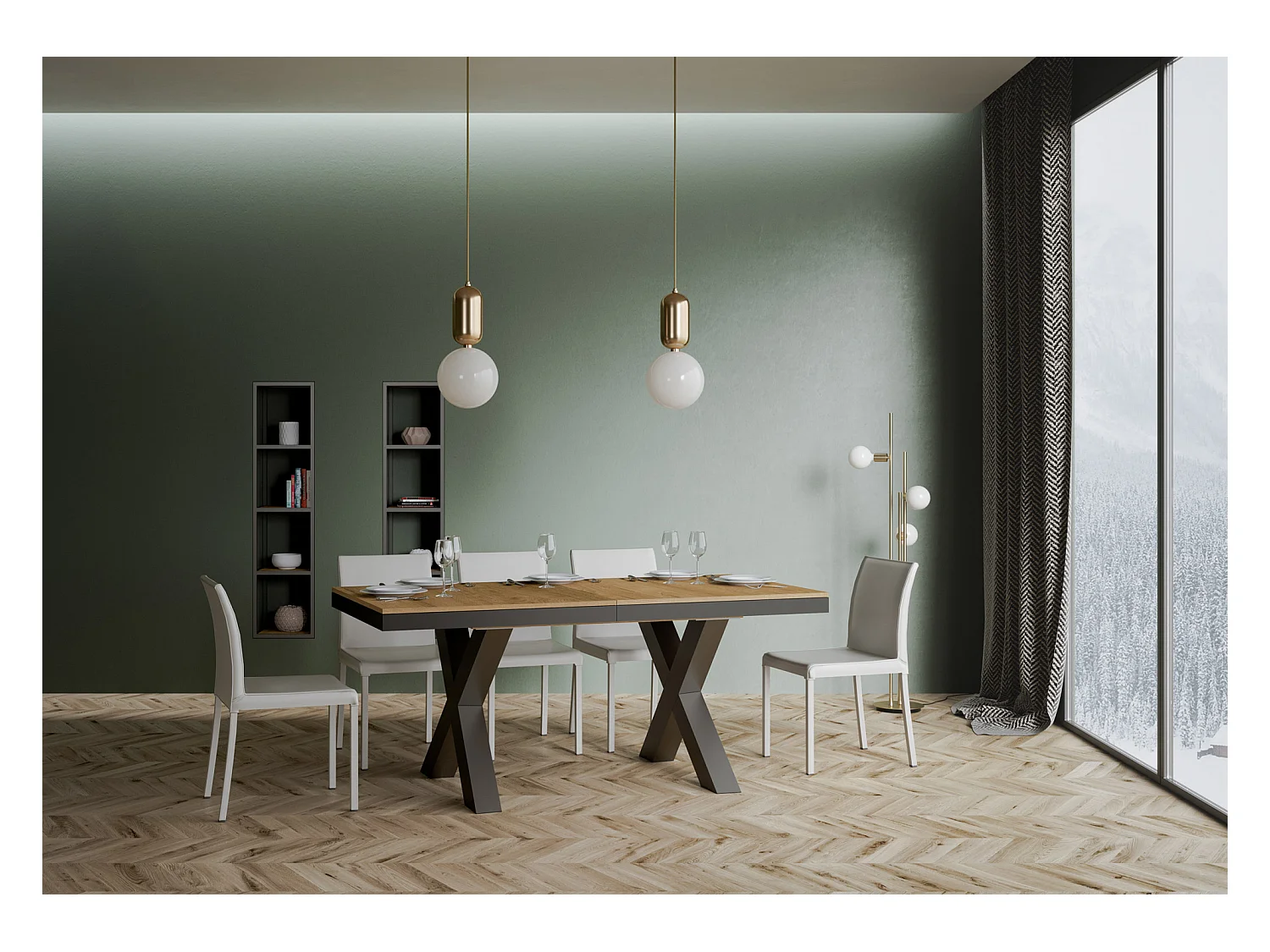 Uitschuifbare tafel 90x180/440 cm Traffic Evolution natuur eiken frame antraciet