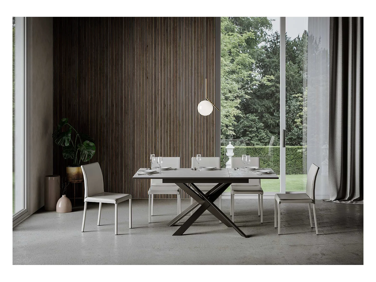 Table extensible 90x120/180 cm Ganty Blanc Spatulé bande de chante Anthracite cadre Anthracite