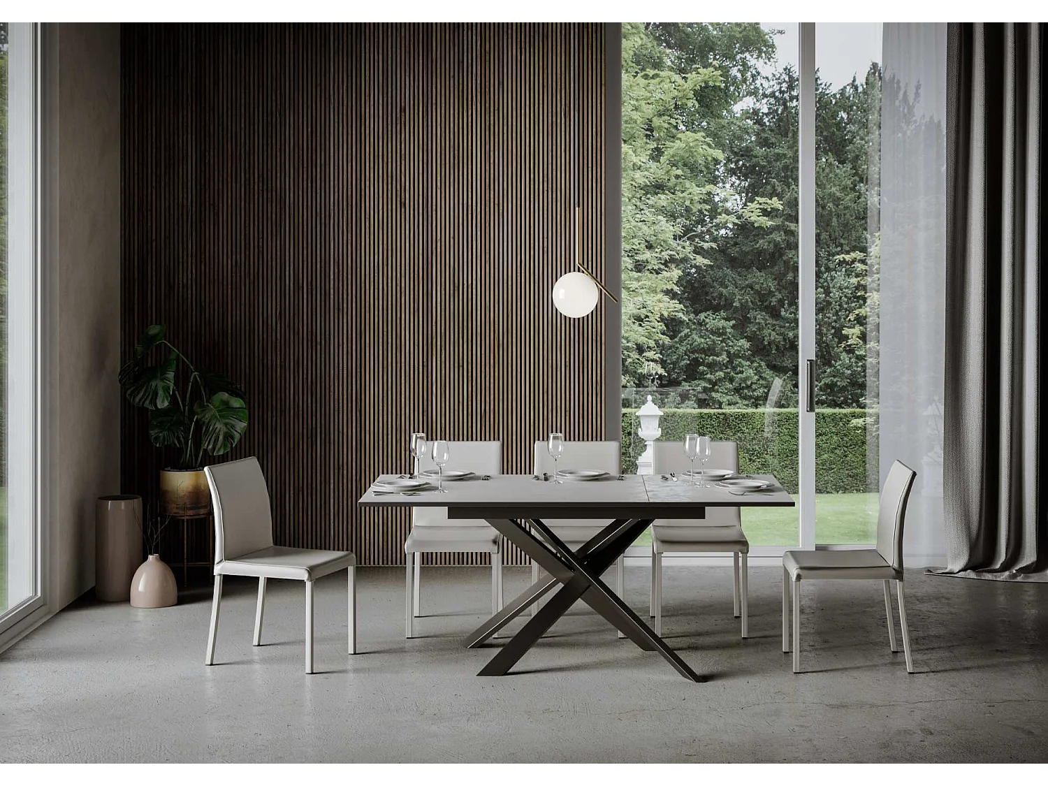 Table extensible 90x120/180 cm Ganty Blanc Spatulé bande de chante Anthracite cadre Anthracite