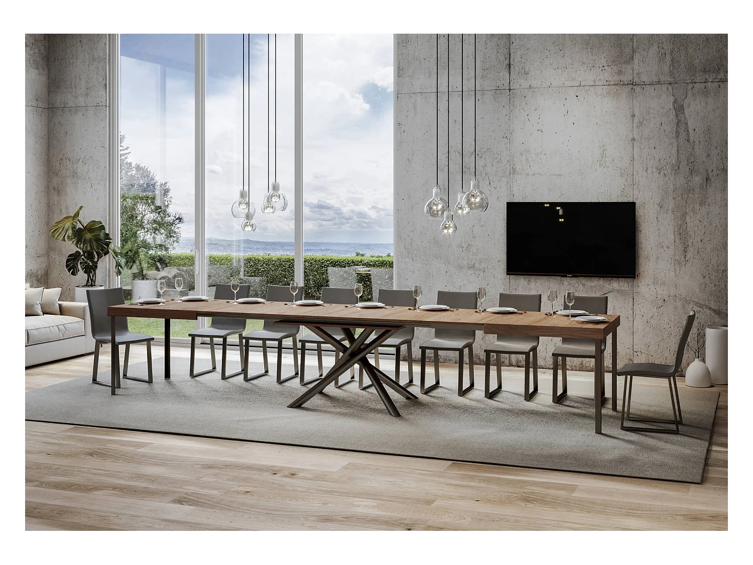 Table extensible 90x160/420 cm Famas Chêne Nature cadre Anthracite