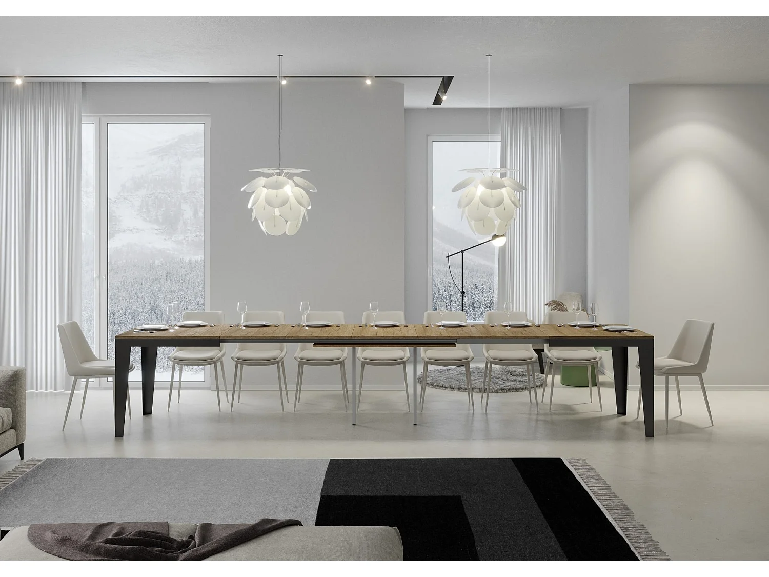 Ausziehtisch 160/420x90 cm Flame Evolution Eiche Natur Gestell und Füße Anthrazit