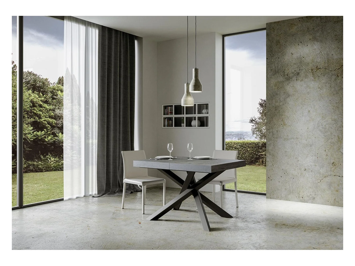 Ausziehbarer Tisch 90x130/234 cm Volantis Cemento Anthrazit Gestell