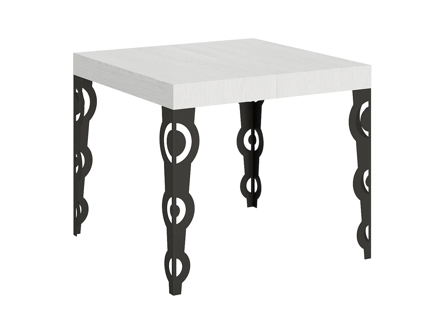 Table extensible 90x90/246 cm Karamay Frêne Blanc cadre Anthracite