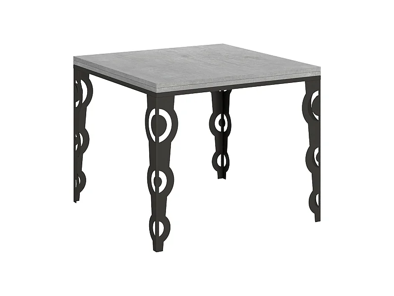 Ausziehtisch 90x90/180 cm Karamay Libra Zement mit Eisenrahmen aus Anthrazit