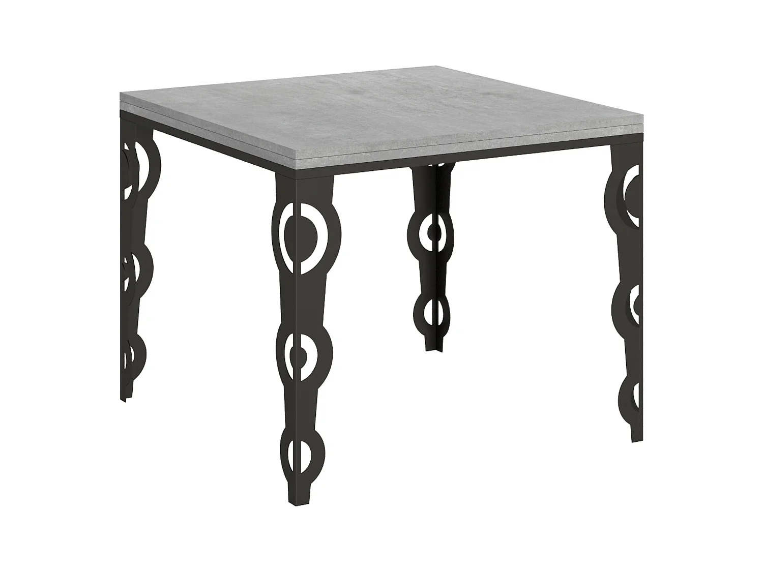 Table extensible portefeuille 90x90/180 cm Karamay Libra Gris Béton cadre Anthracite