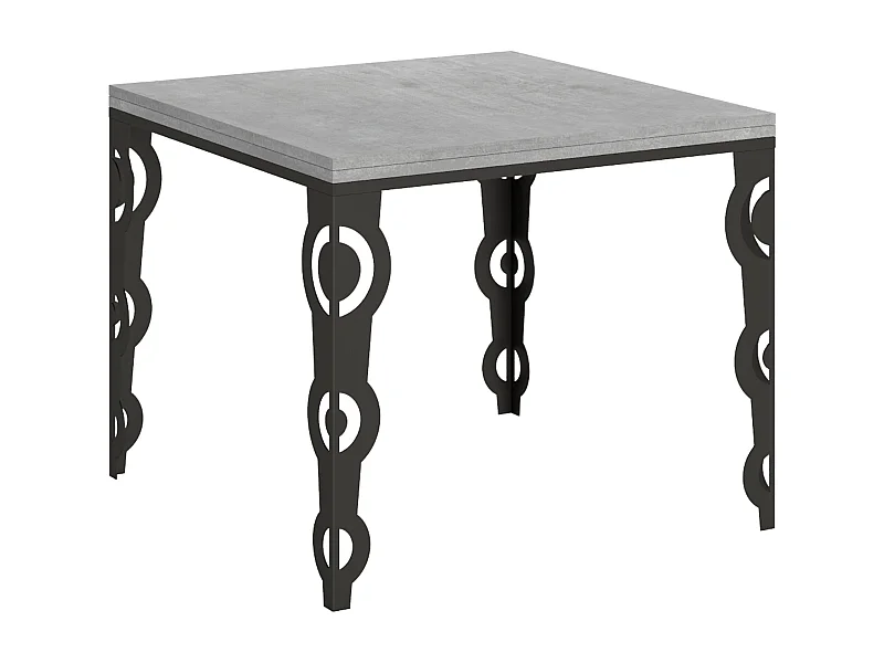 Table extensible portefeuille 90x90/180 cm Karamay Libra Gris Béton cadre Anthracite