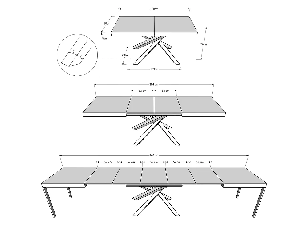 Table extensible 180/440x90 cm Volantis Evolution chêne nature cadre et pieds anthracite