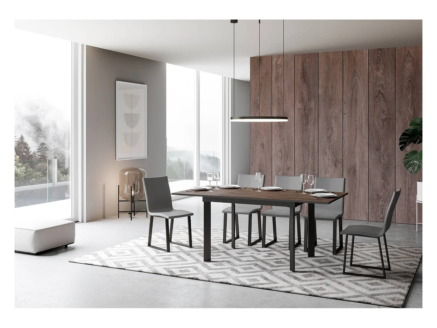 Mesa extensible 90x120/180 cm Cumar Nogal estructura Antracita