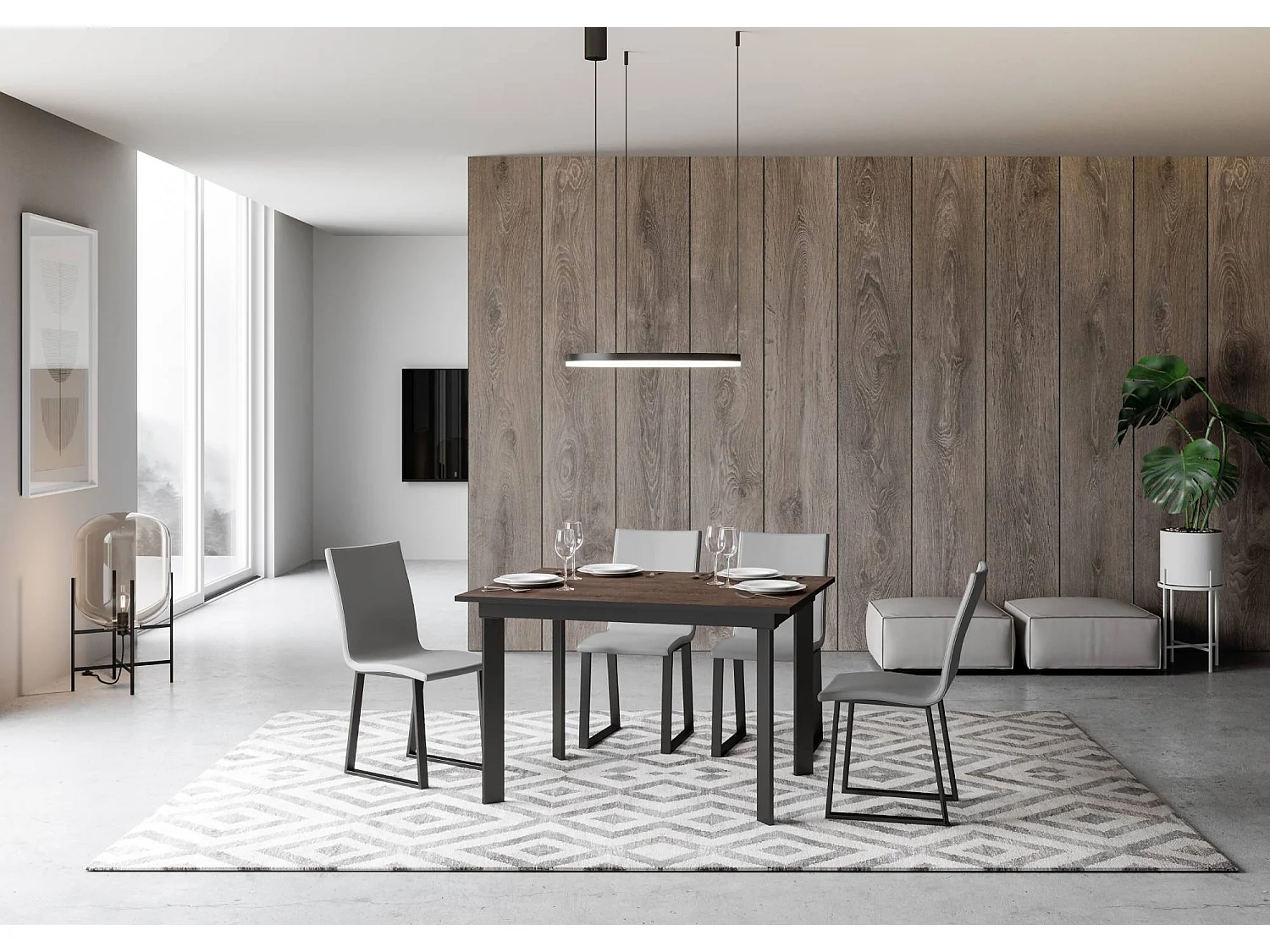 Table extensible 90x120/180 cm Cumar Noyer cadre Anthracite