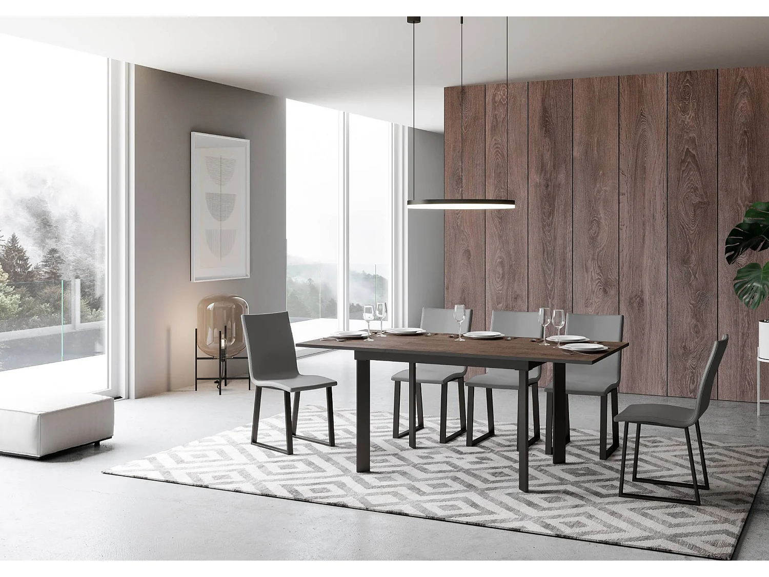 Table extensible 90x120/180 cm Cumar Noyer cadre Anthracite