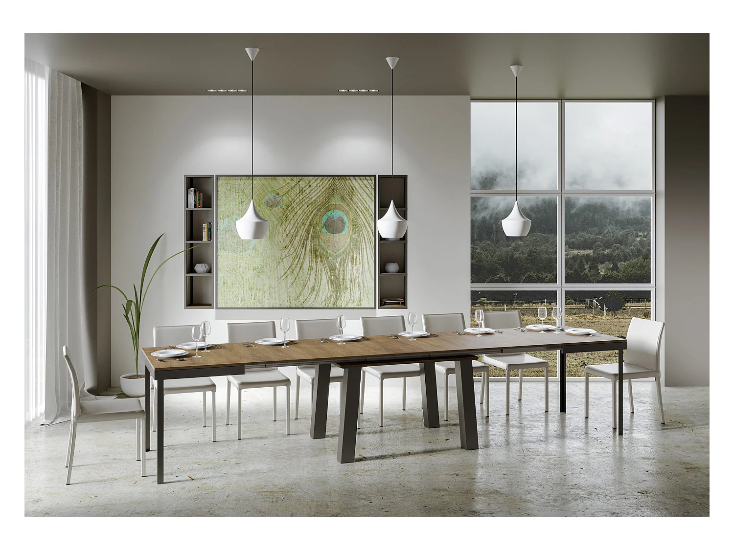 Mesa de jantar extensível 90x180/440 cm Bridge Evolution Nogueira quadro Antracite