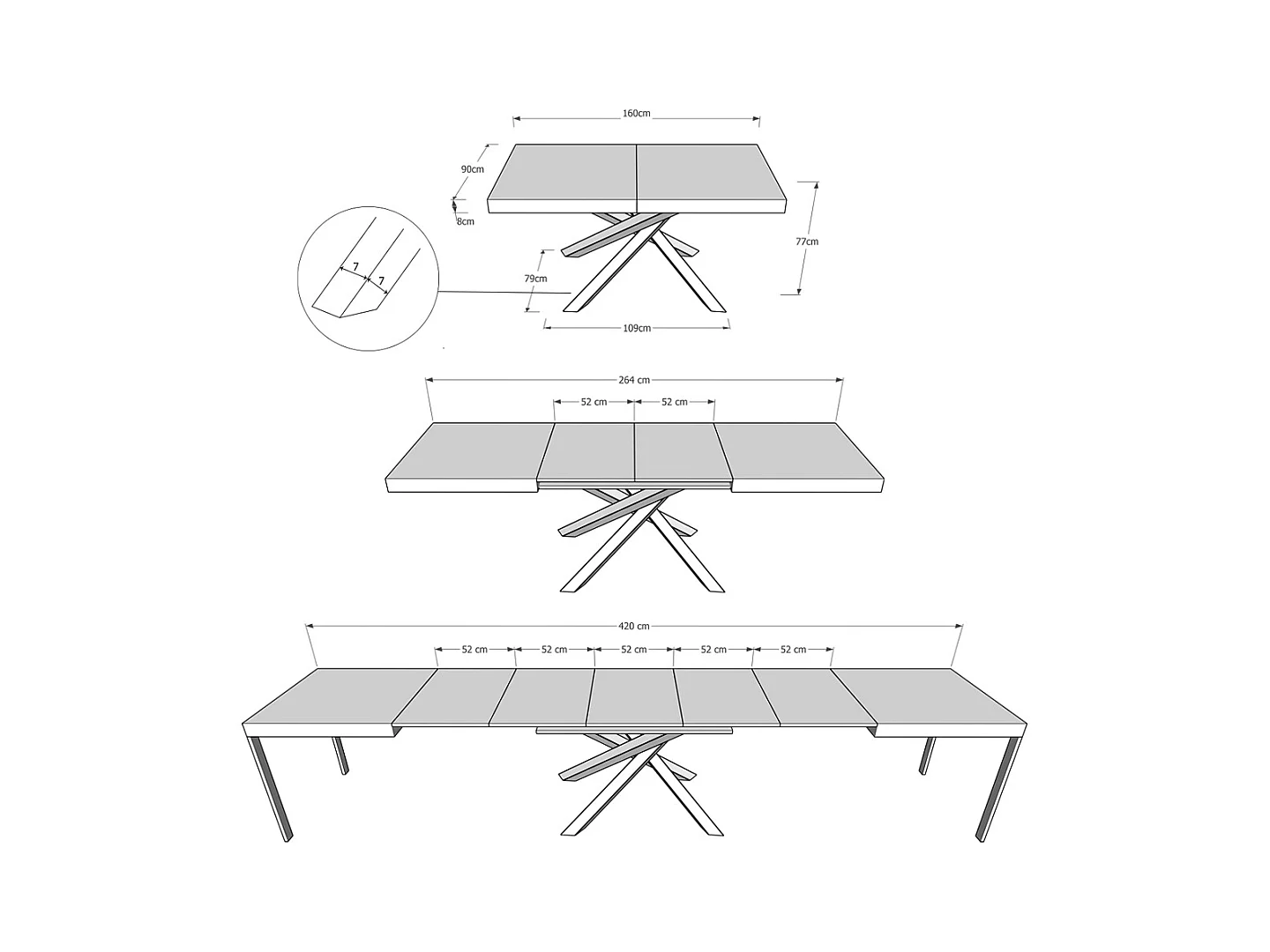 Ausziehbarer Tisch 90x160/420 cm Volantis Quercia Natura Gestell Anthrazit