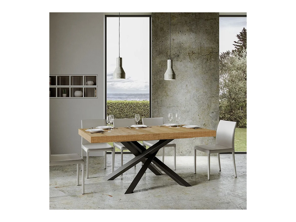 Table extensible 90x160/420 cm Volantis Chêne Nature cadre Anthracite