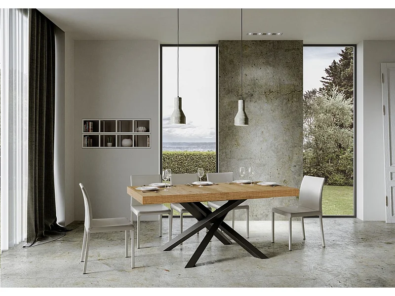 Table extensible 160/420x90 cm Volantis chêne nature pieds anthracite