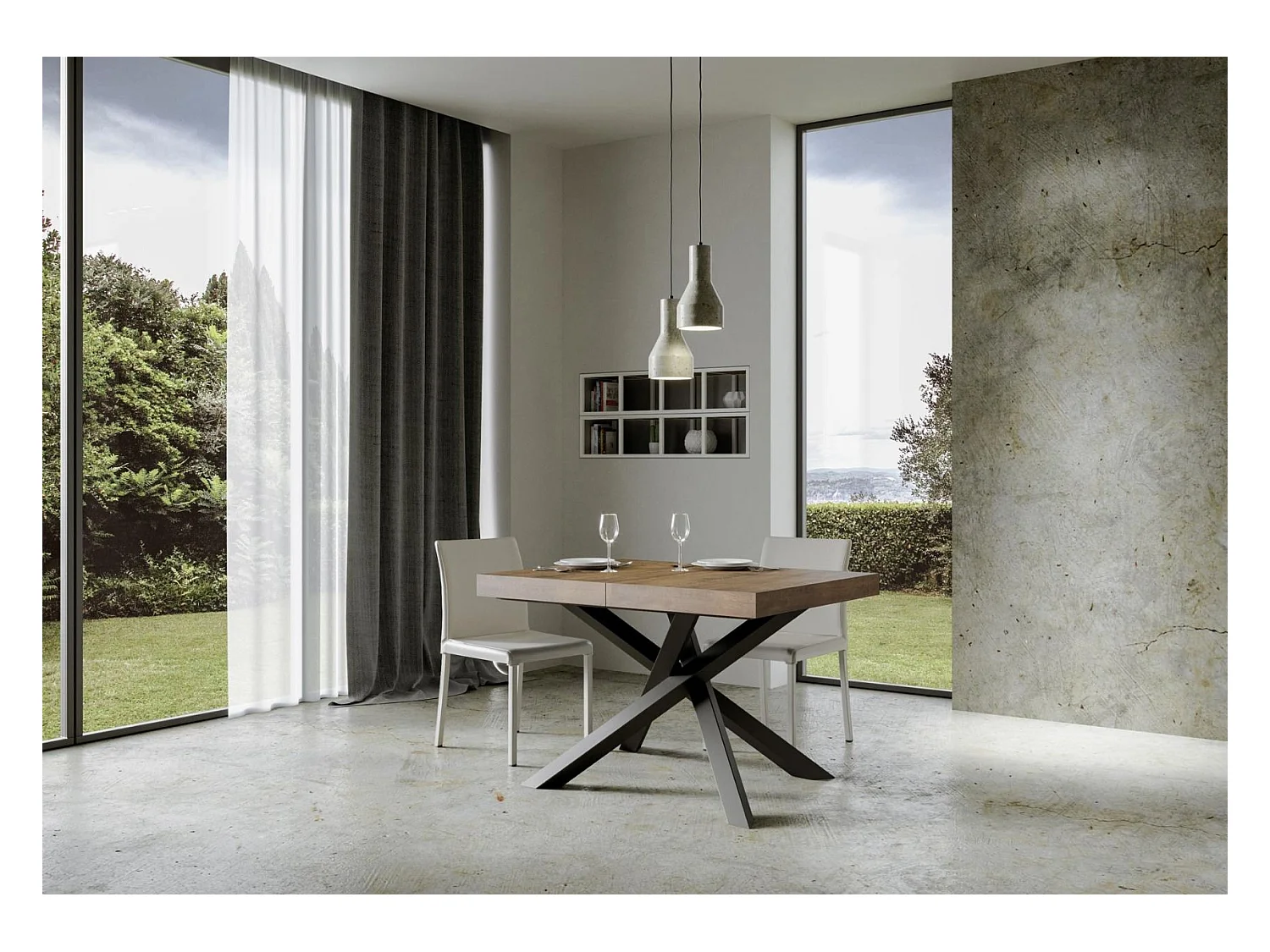 Uitschuifbare tafel 90x130/390 cm Volantis Walnoot Antraciet frame