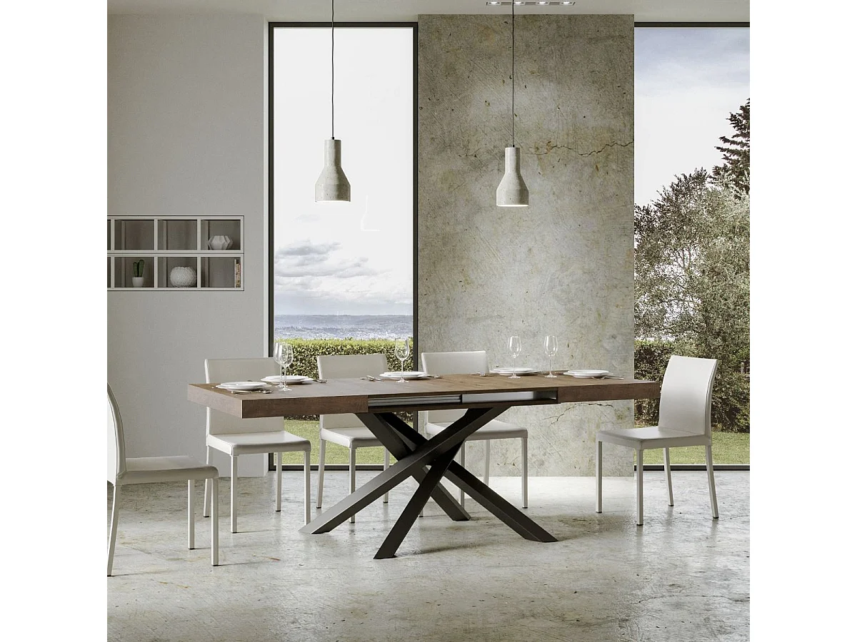 Table extensible 130/390x90 cm Volantis noyer pieds anthracite