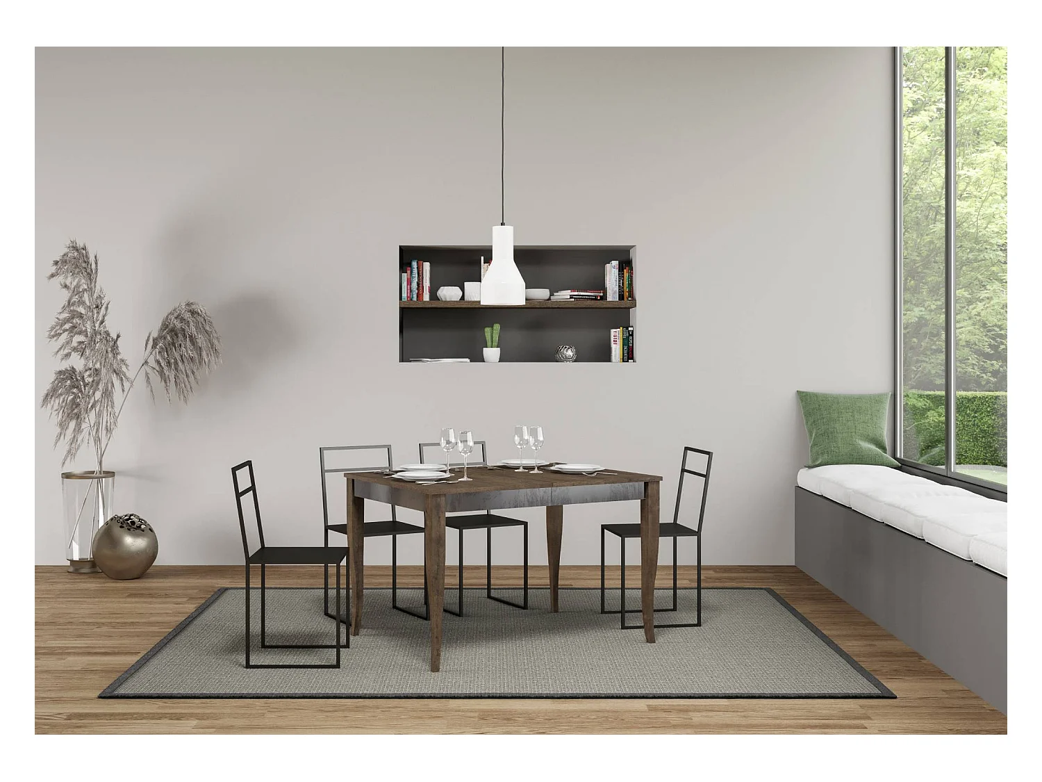 Table extensible 90x120/224 cm Sciabola Iron Noyer cadre gris