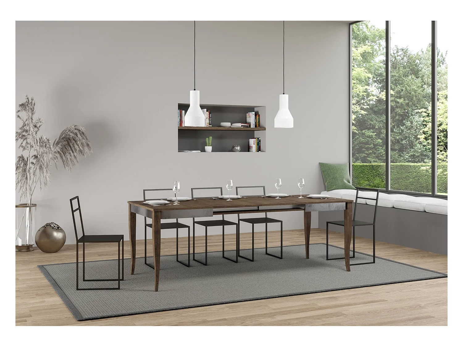 Table extensible 90x120/224 cm Sciabola Iron Noyer cadre gris