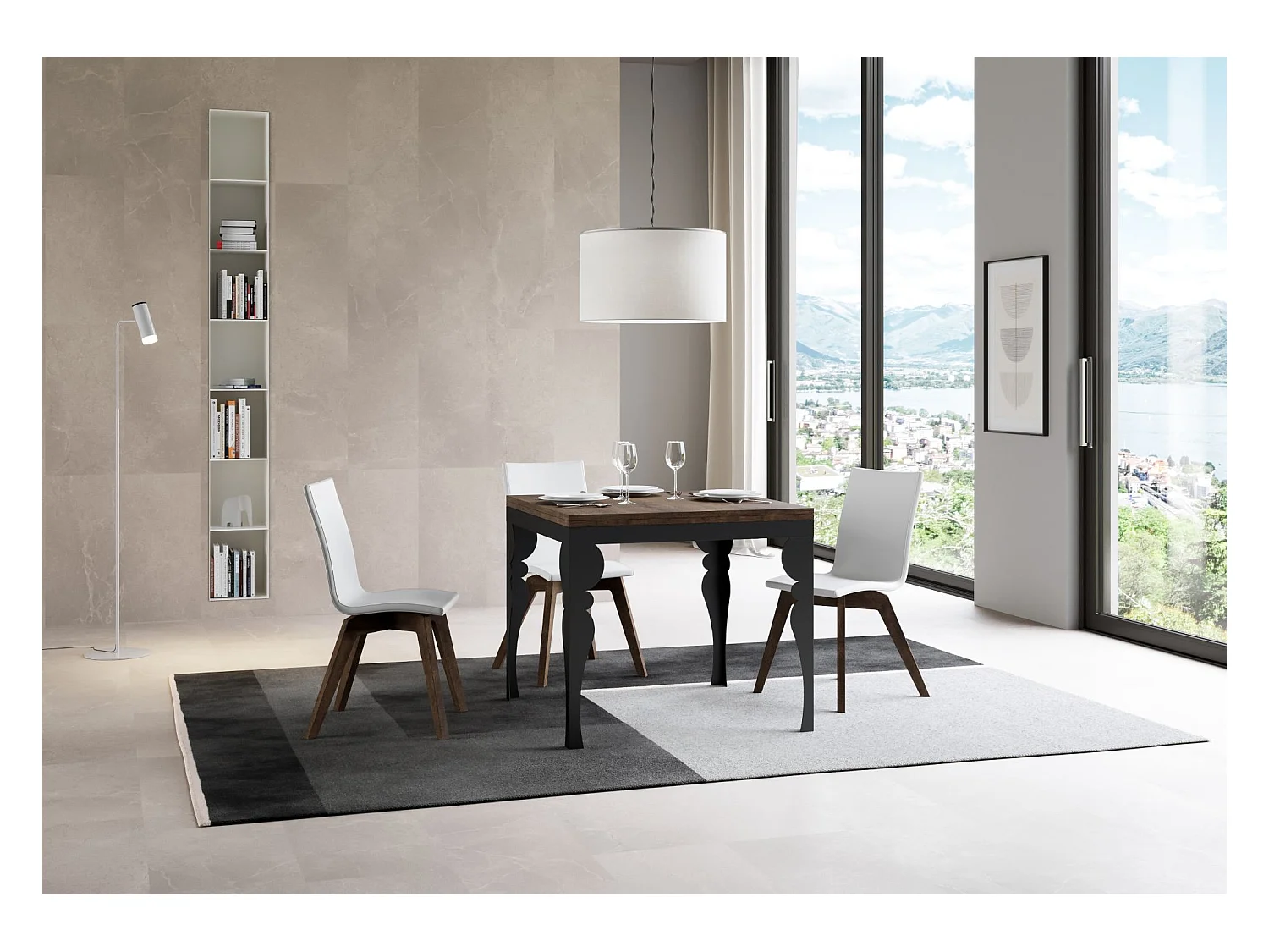 Table extensible portefeuille 90x90/180 cm Paxon Libra Noyer cadre Anthracite