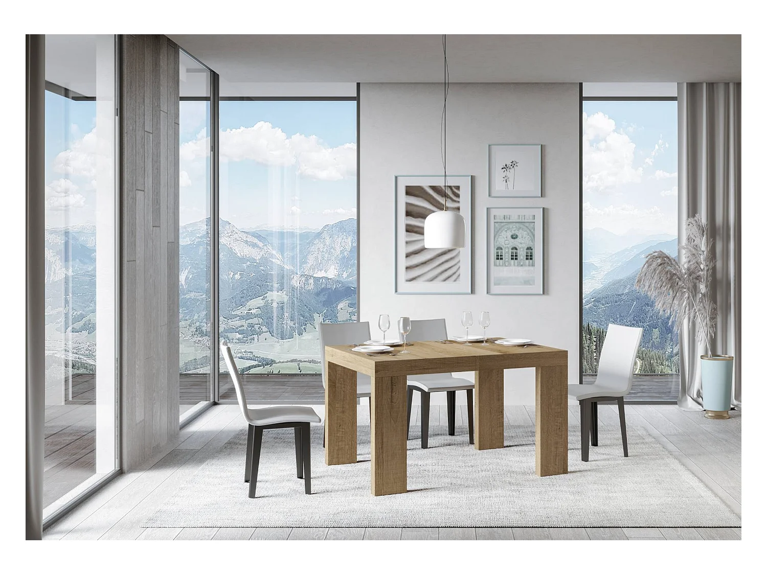 Mesa de jantar extensível 90x130/390 cm Roxell Carvalho Natural