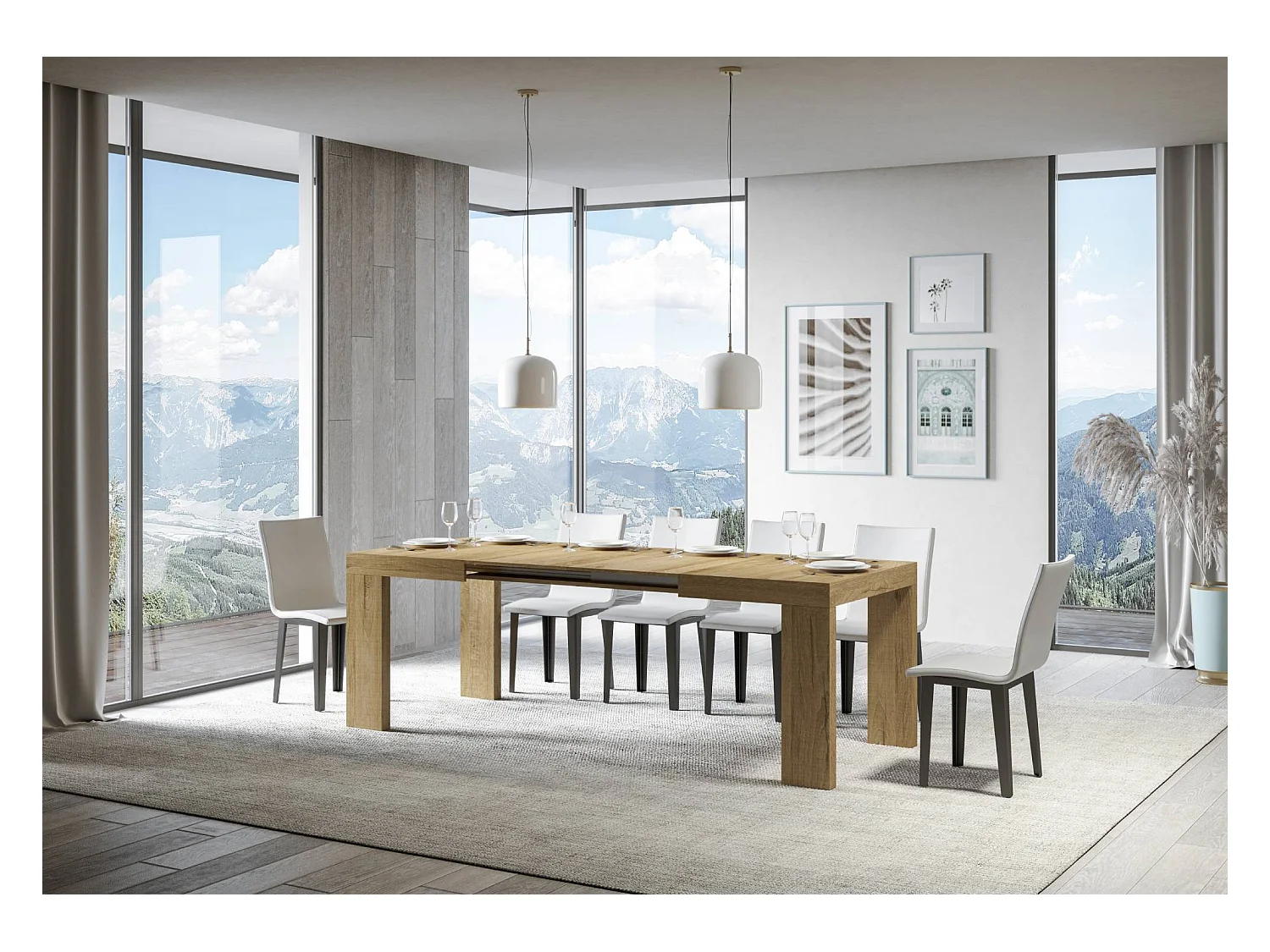 Mesa de jantar extensível 90x130/390 cm Roxell Carvalho Natural