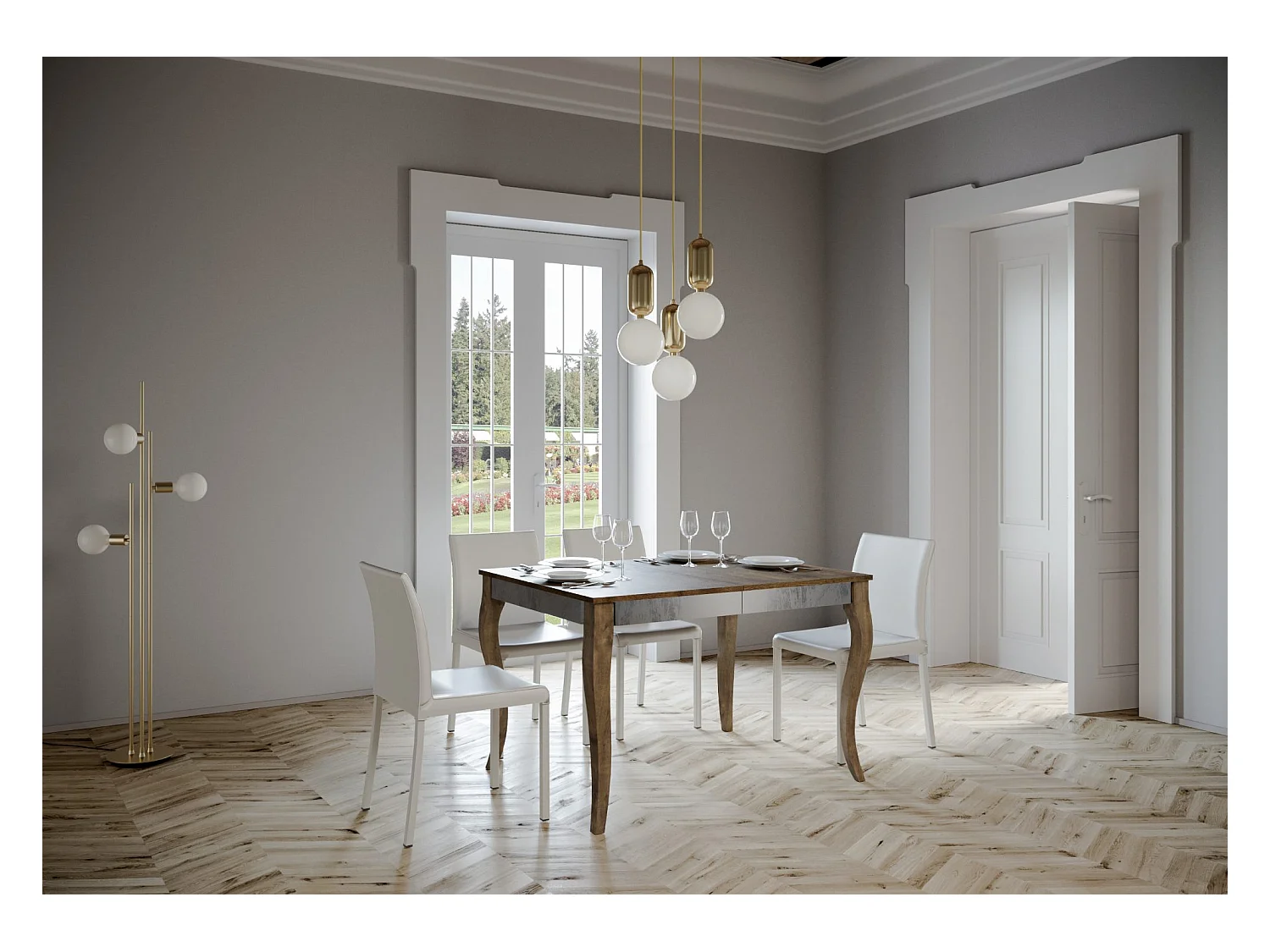 Table extensible 90x120/224 cm Olanda Iron Noyer cadre gris