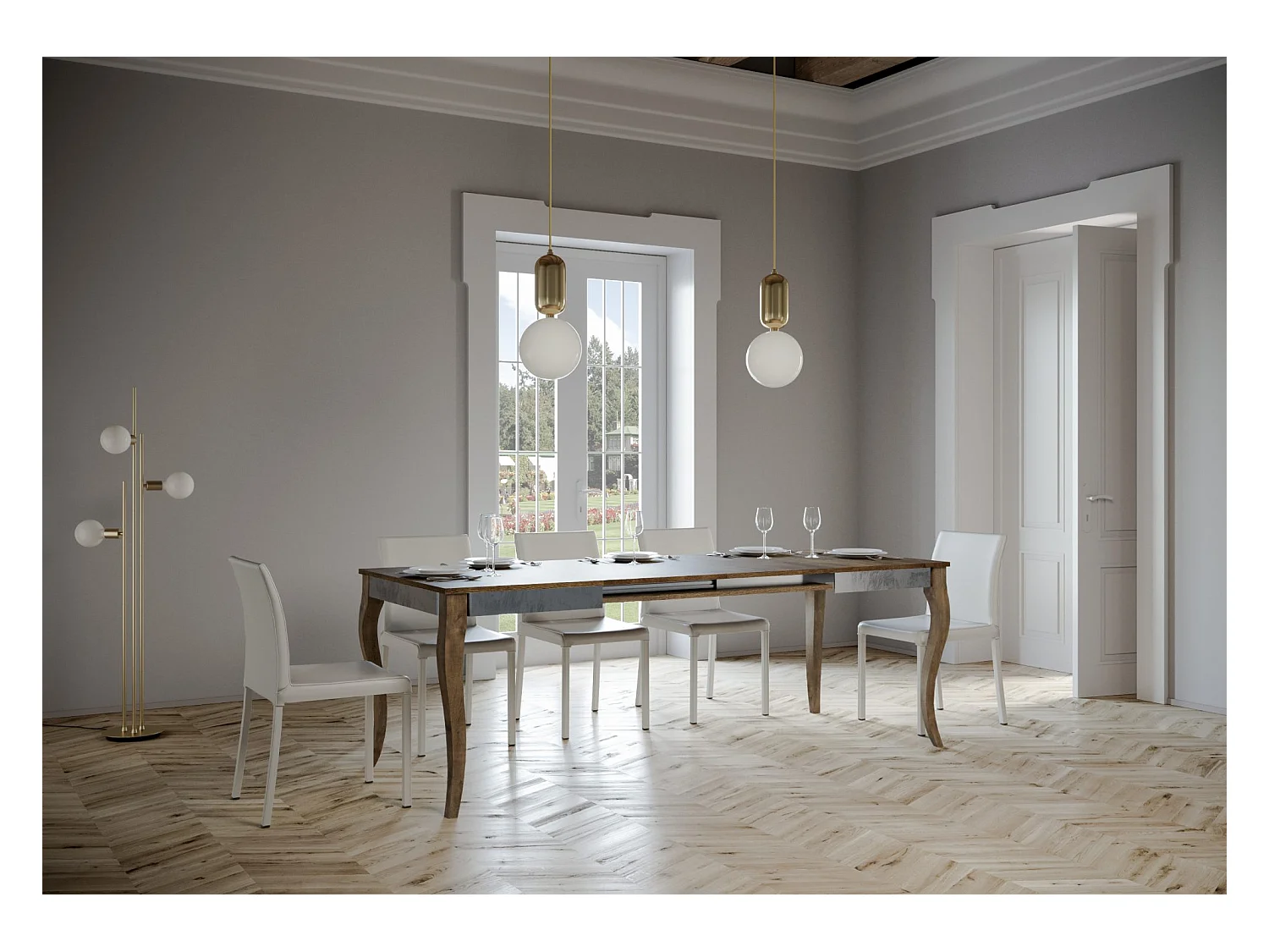 Table extensible 90x120/224 cm Olanda Iron Noyer cadre gris