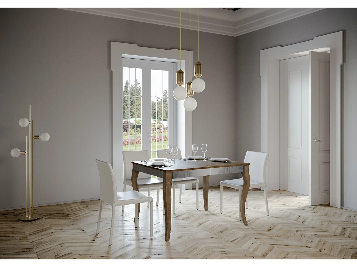 Table extensible 90x120/224 cm Olanda Iron Noyer cadre gris