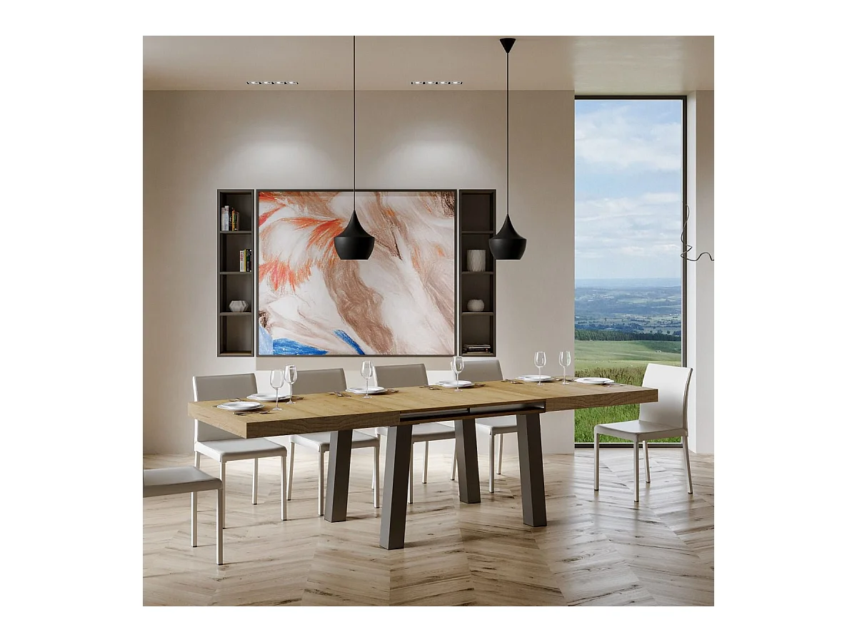 Ausziehtisch 90x160/264 cm Bridge Eiche Natur mit Eisenrahmen aus Anthrazit