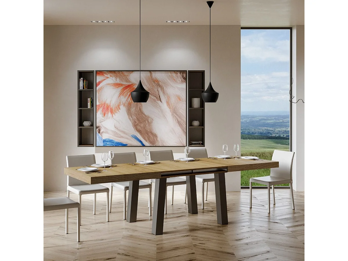 Uitschuifbare tafel 90x160/264 cm Bridge natuur eiken frame antraciet