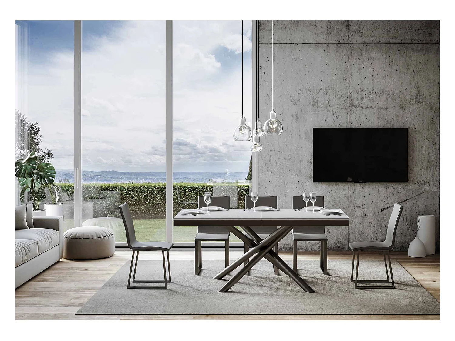 Table extensible 90x180/284 cm Famas Evolution Frêne Blanc cadre Anthracite