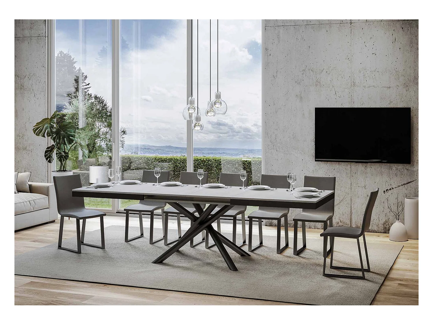 Table extensible 90x180/284 cm Famas Evolution Frêne Blanc cadre Anthracite