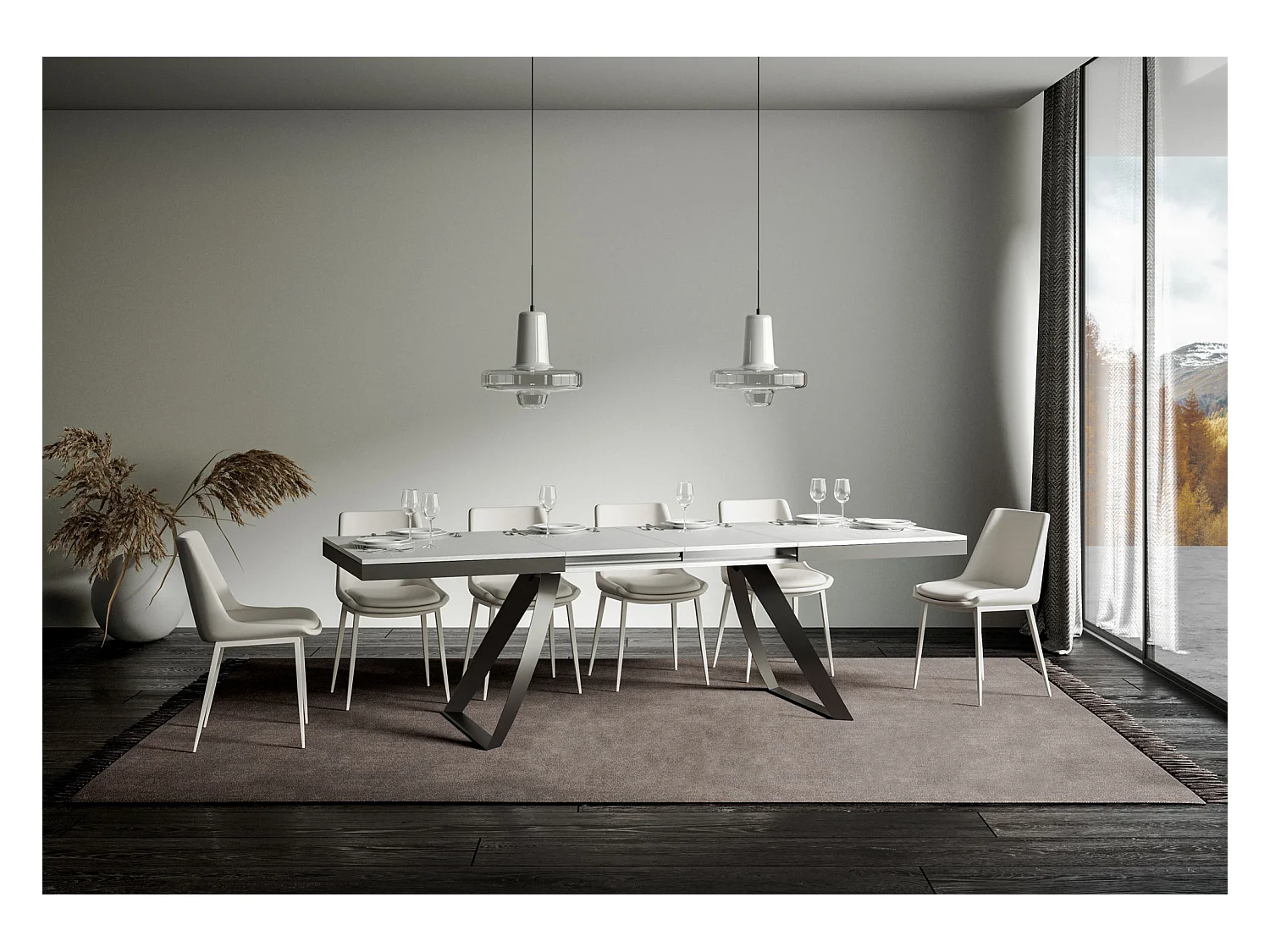 Mesa de jantar extensível 90x160/264 cm Proxy Evolution Cinza Branca quadro Antracite