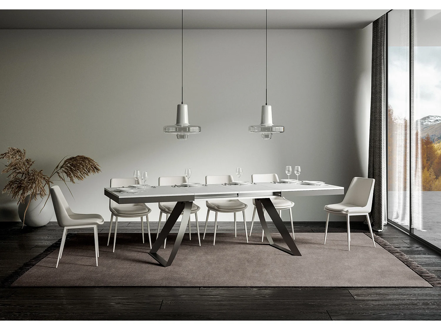 Table extensible 90x160/264 cm Proxy Evolution Frêne Blanc cadre Anthracite