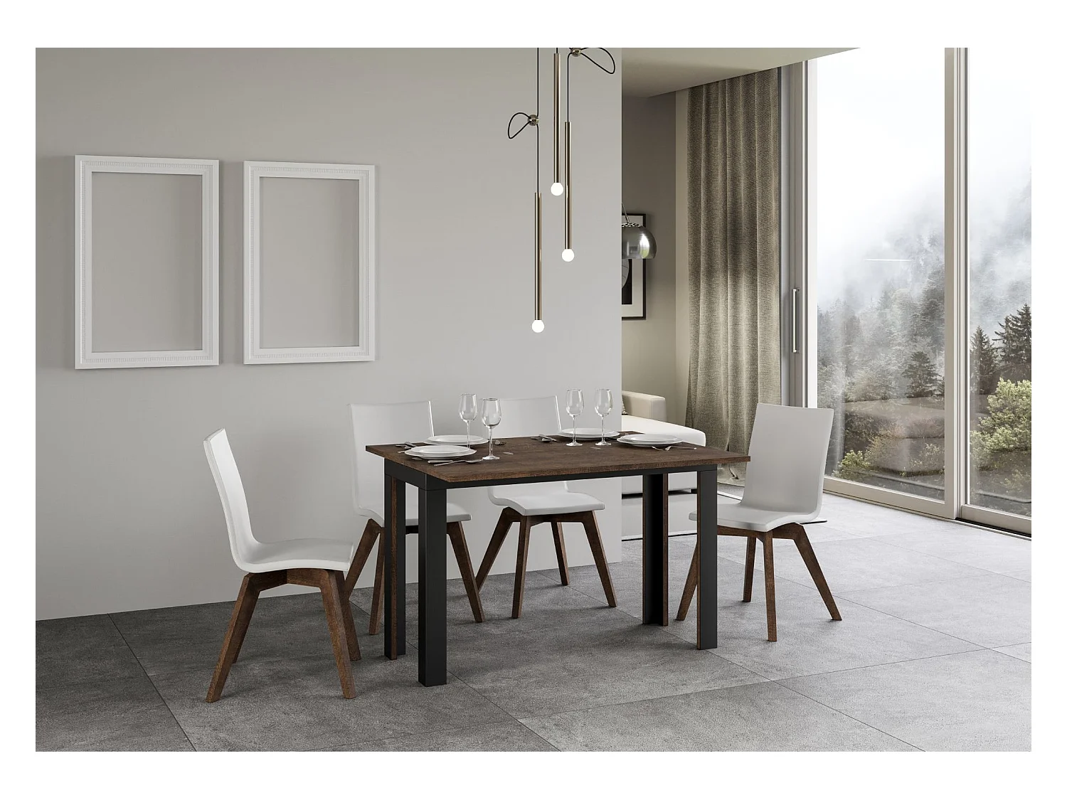 Table extensible portefeuille 120x45/90 cm Linea Double Noyer cadre Anthracite